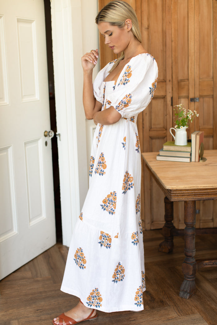 Santiago 4 Maxi Dress - Tomas Flowers Marigolds Linen
