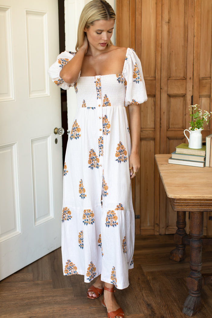 Santiago 4 Maxi Dress - Tomas Flowers Marigolds Linen