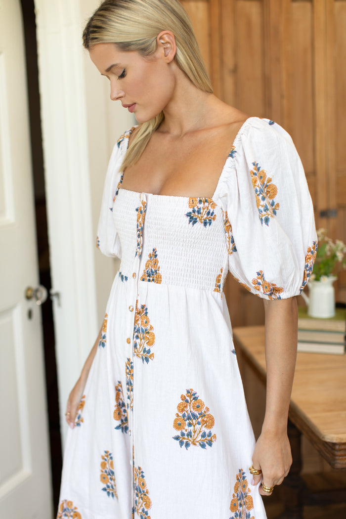 Santiago 4 Maxi Dress - Tomas Flowers Marigolds Linen