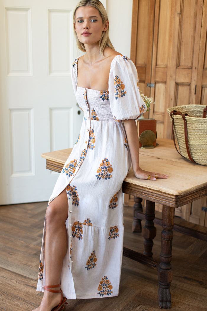 Santiago 4 Maxi Dress - Tomas Flowers Marigolds Linen