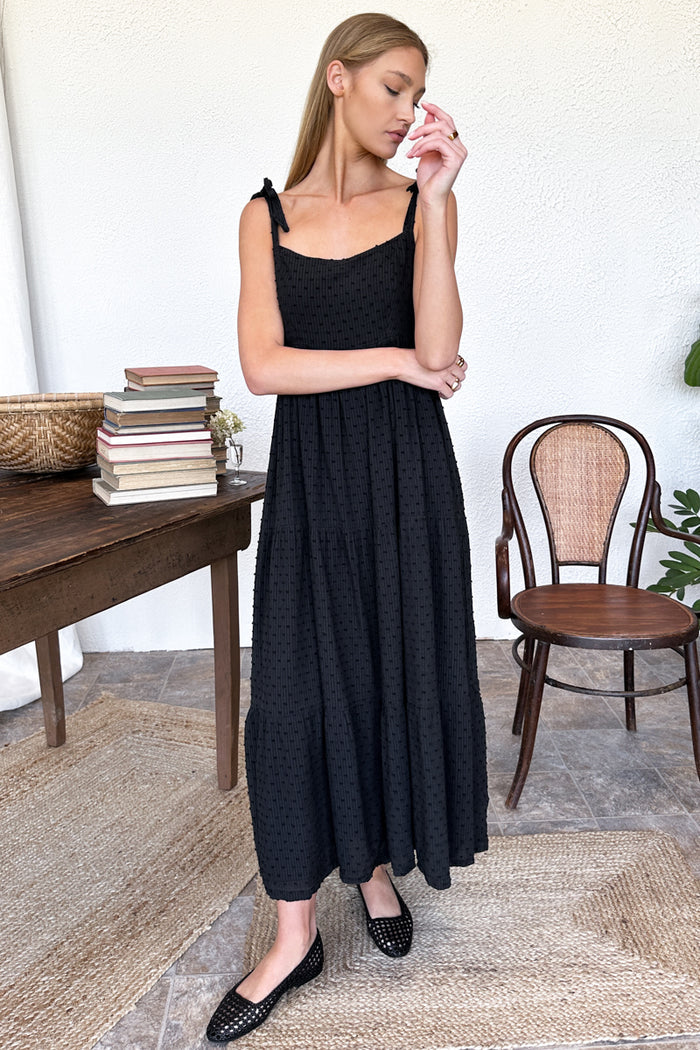 Sara Tier Dress - Dot Stripe Black Organic