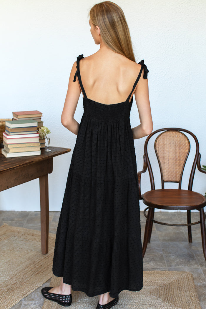Sara Tier Dress - Dot Stripe Black Organic