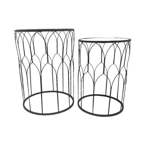 Server Tables - 2pc Geometric Side Table Set Round - Black