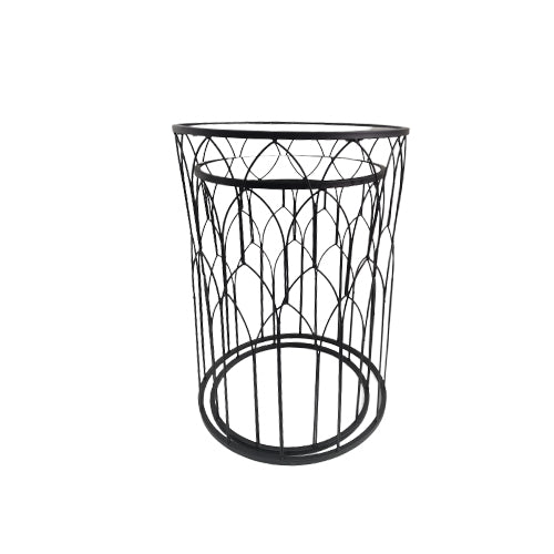 Server Tables - 2pc Geometric Side Table Set Round - Black