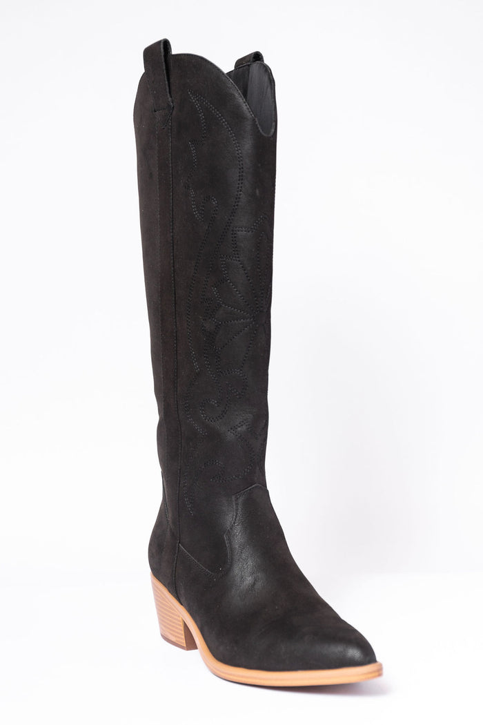 Shania Black Tall Cowboy Boots