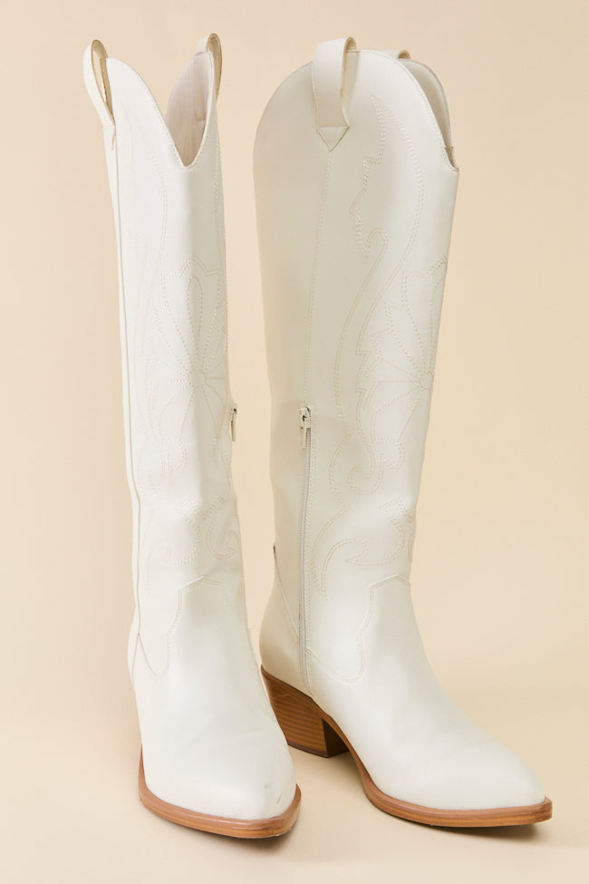 Shania White Tall Cowboy Boots