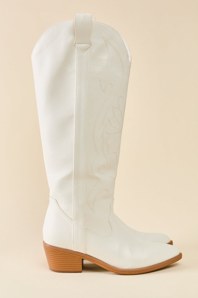 Shania White Tall Cowboy Boots