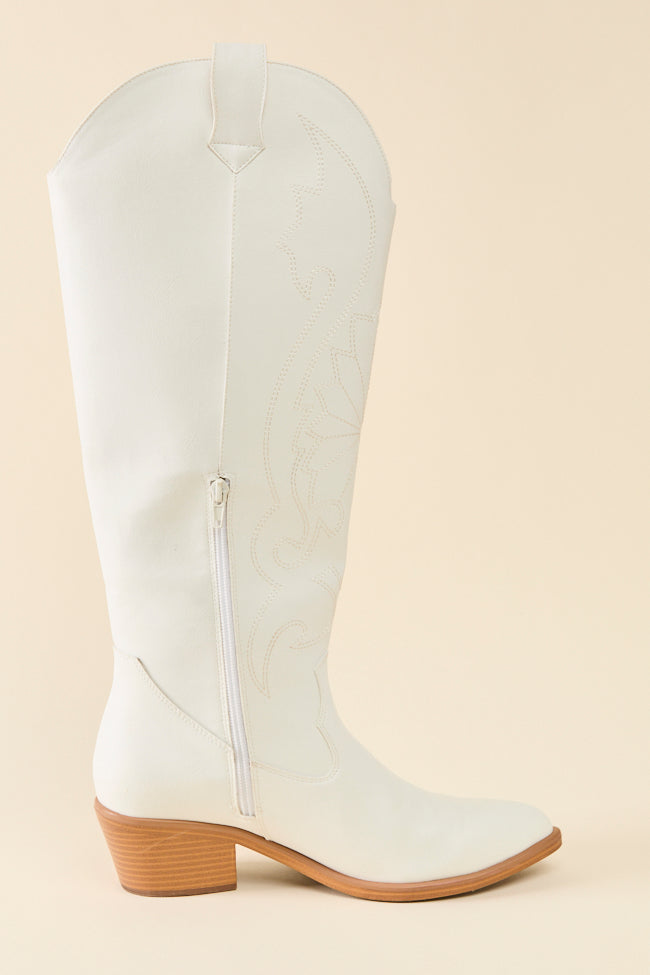 Shania White Tall Cowboy Boots