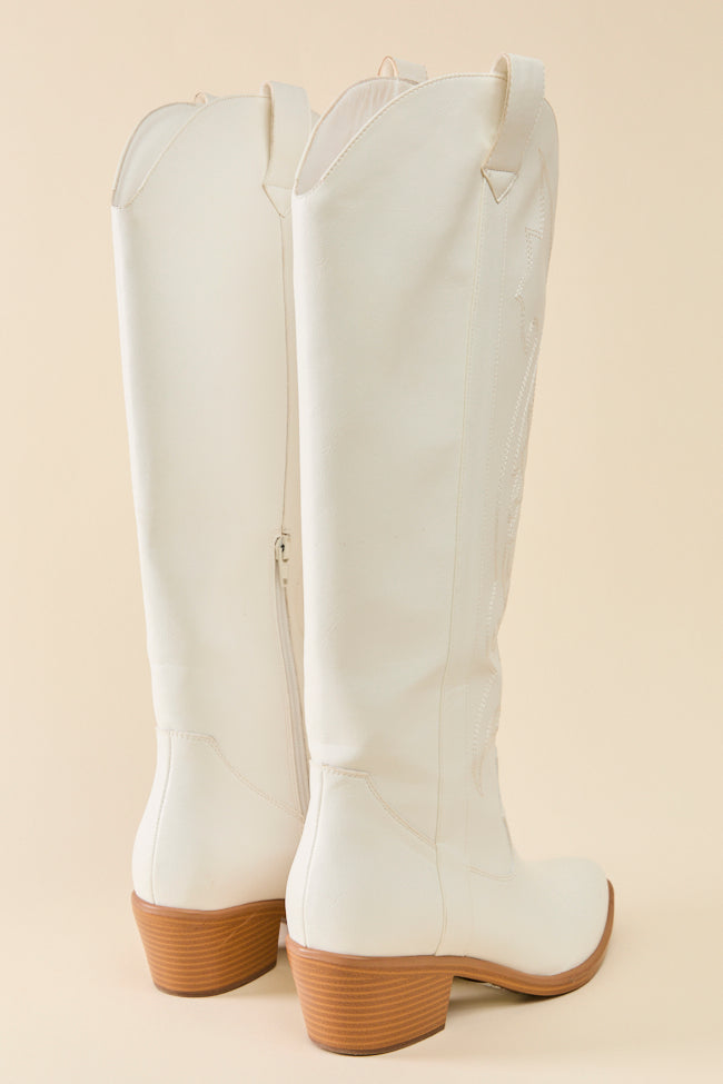 Shania White Tall Cowboy Boots