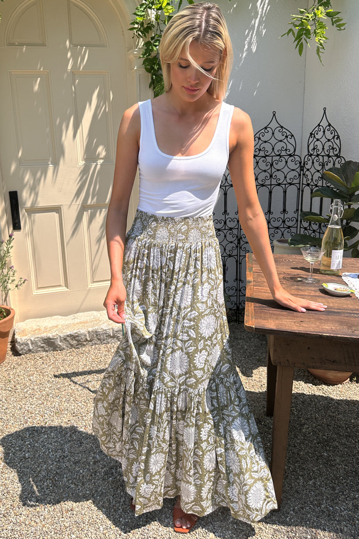 Shirred Skirt - Arles Gothic Olive