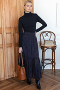 Shirred Skirt - Embroidered Clover Midnight