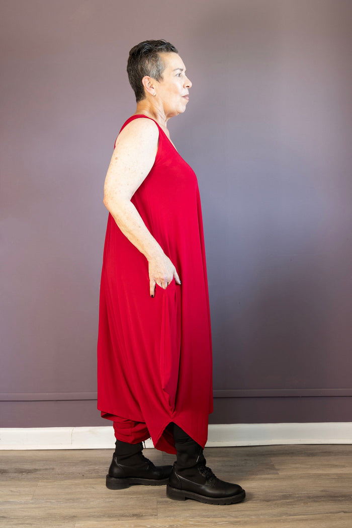 Sleeveless 2-Way Romper Dress - Red