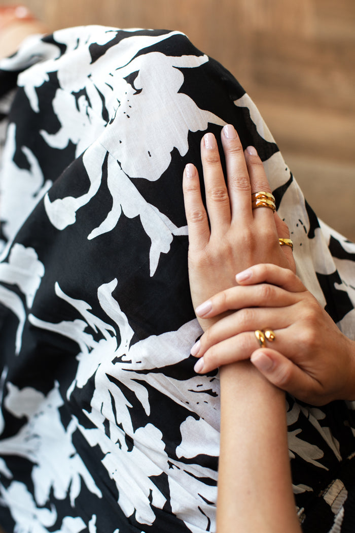 Smocked Maxi Skirt - Black + Ivory Orchid Organic