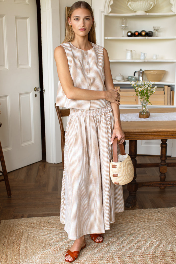Smocked Maxi Skirt - Cafe Check