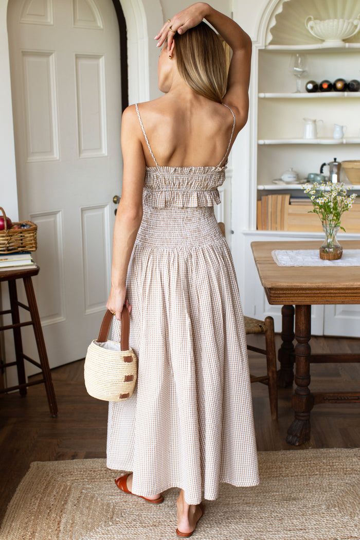 Smocked Maxi Skirt - Cafe Check