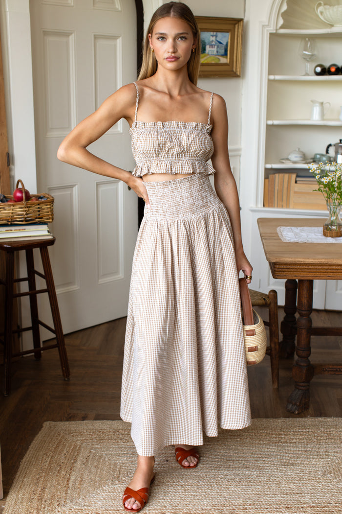 Smocked Maxi Skirt - Cafe Check