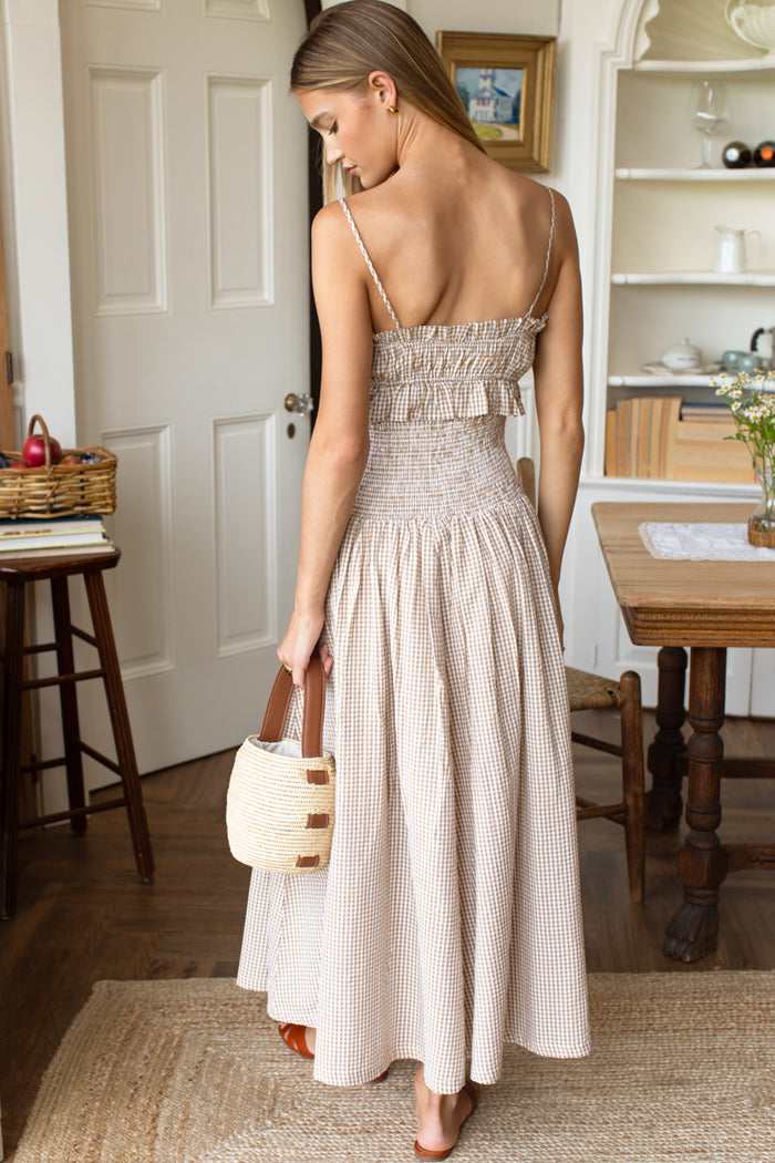 Smocked Maxi Skirt - Cafe Check