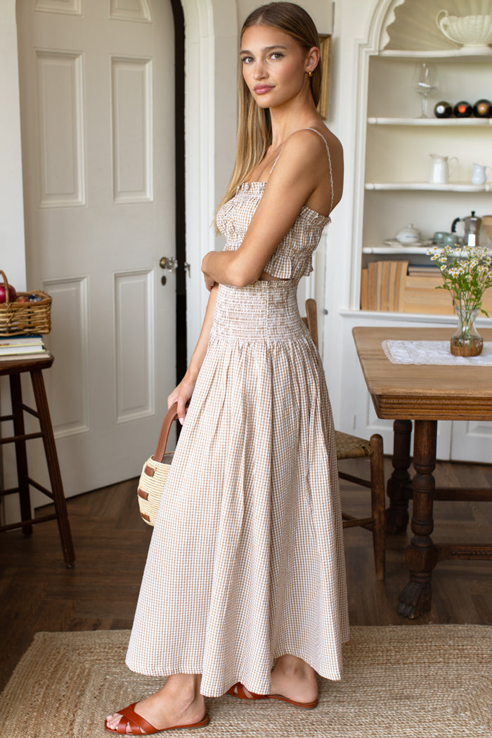 Smocked Maxi Skirt - Cafe Check