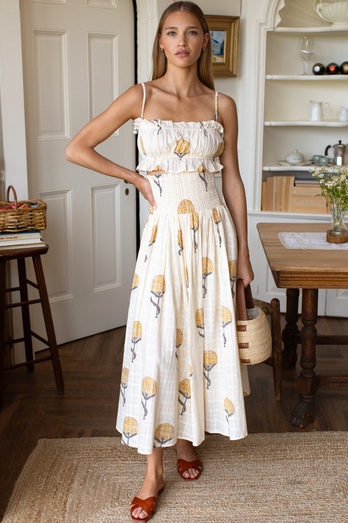 Smocked Maxi Skirt - Fan Flowers Marigold