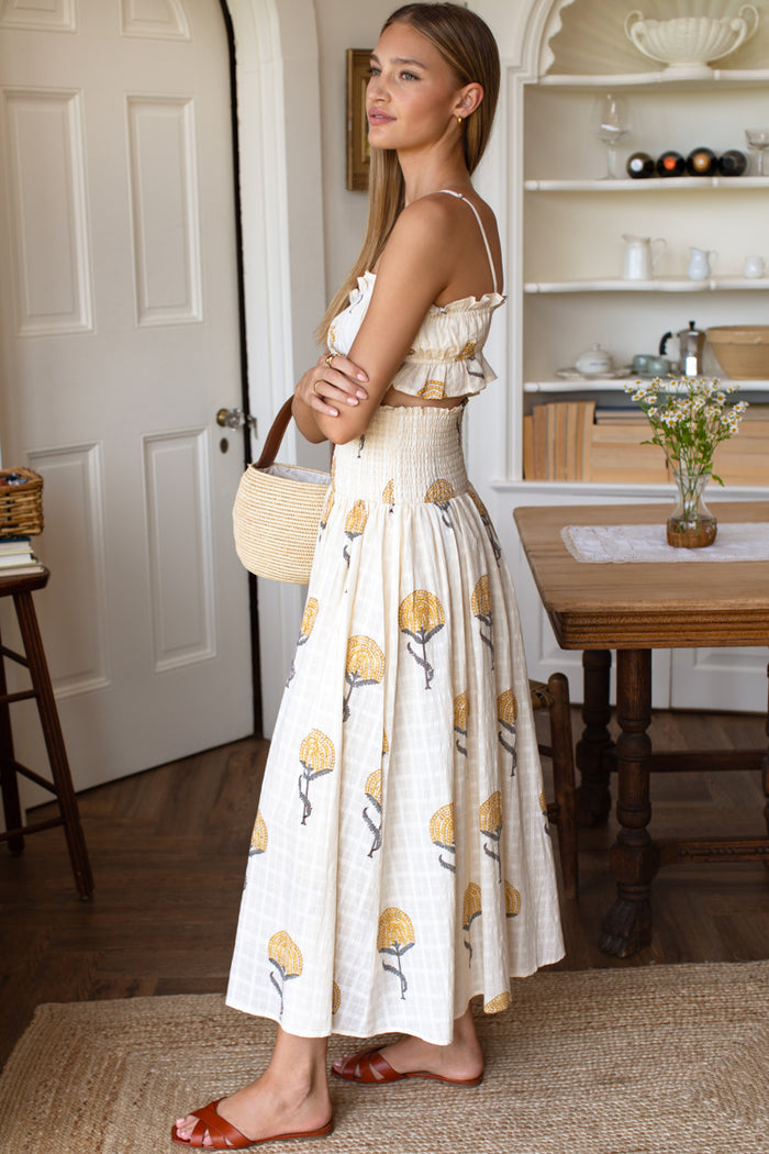 Smocked Maxi Skirt - Fan Flowers Marigold