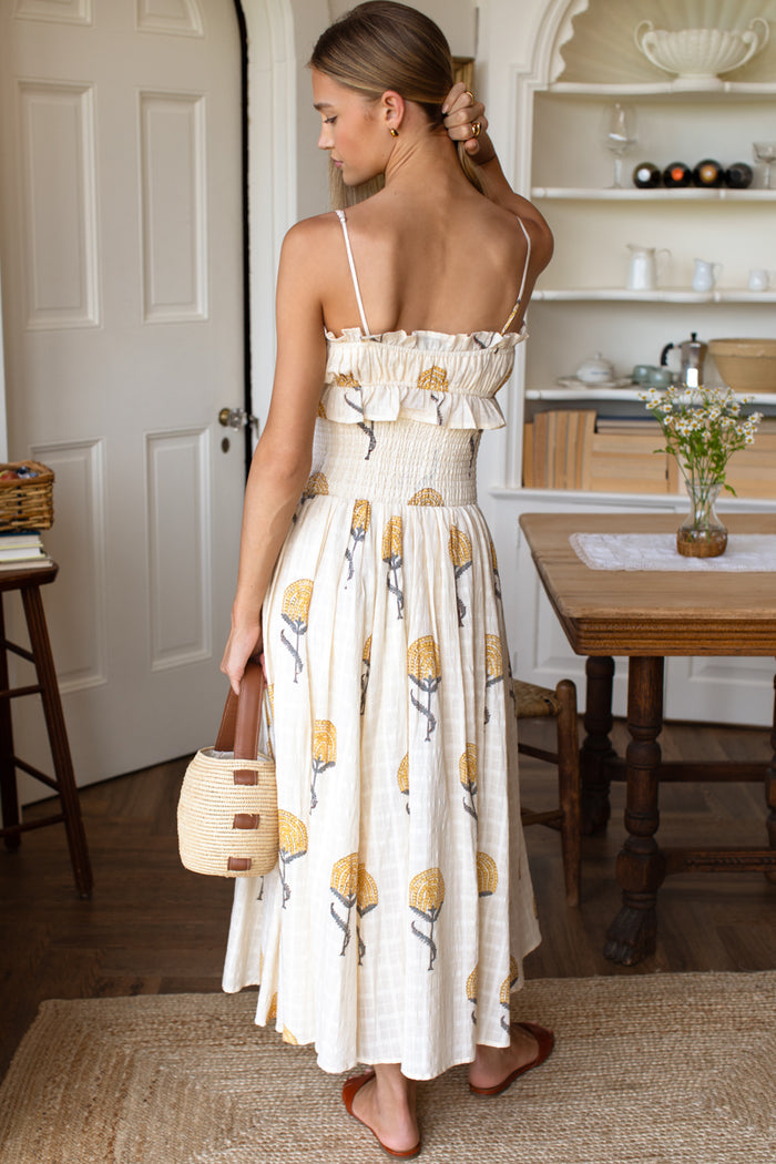 Smocked Maxi Skirt - Fan Flowers Marigold