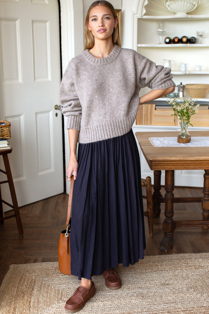 Smocked Maxi Skirt - Midnight Linen