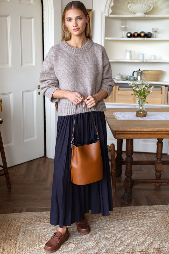 Smocked Maxi Skirt - Midnight Linen