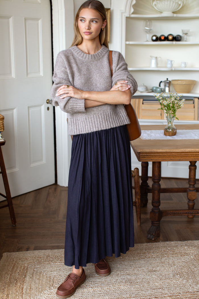 Smocked Maxi Skirt - Midnight Linen