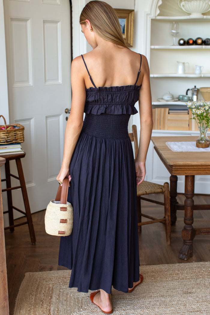 Smocked Maxi Skirt - Midnight Linen