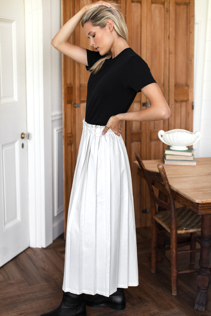 Soft Pleated Maxi Skirt - White Swan