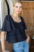 Solstice Tuckpleat Top - Midnight Linen