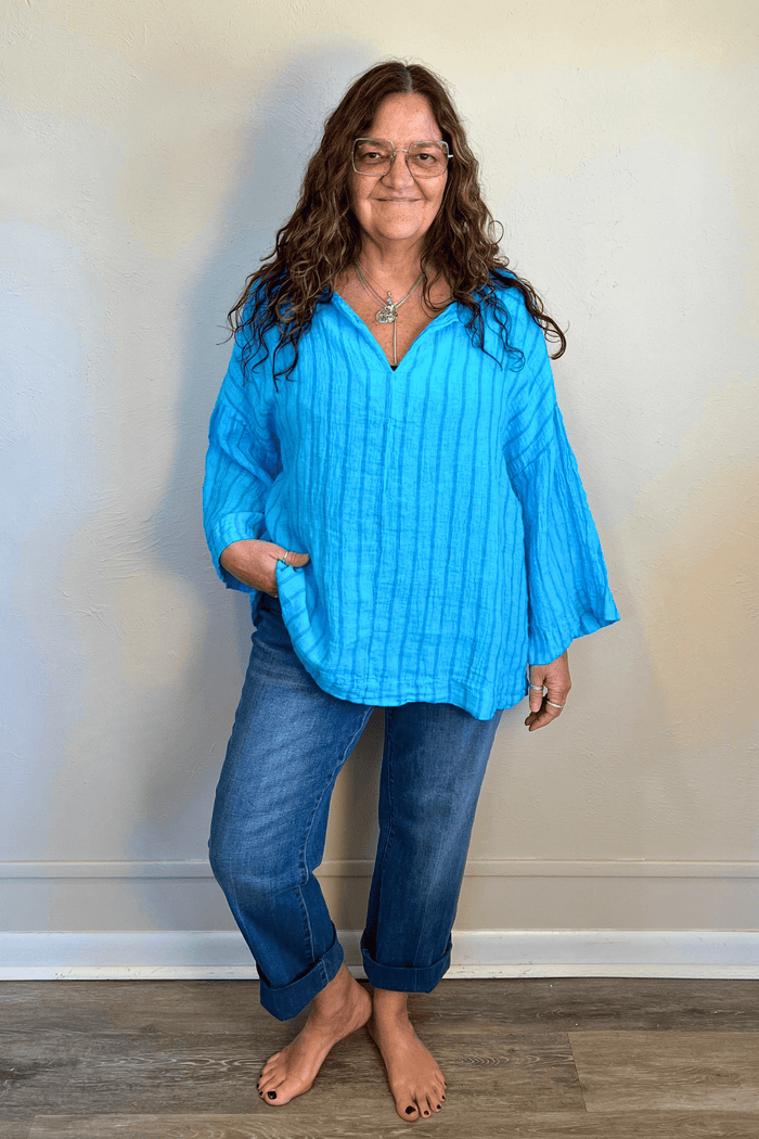 Split Neck Linen Pullover