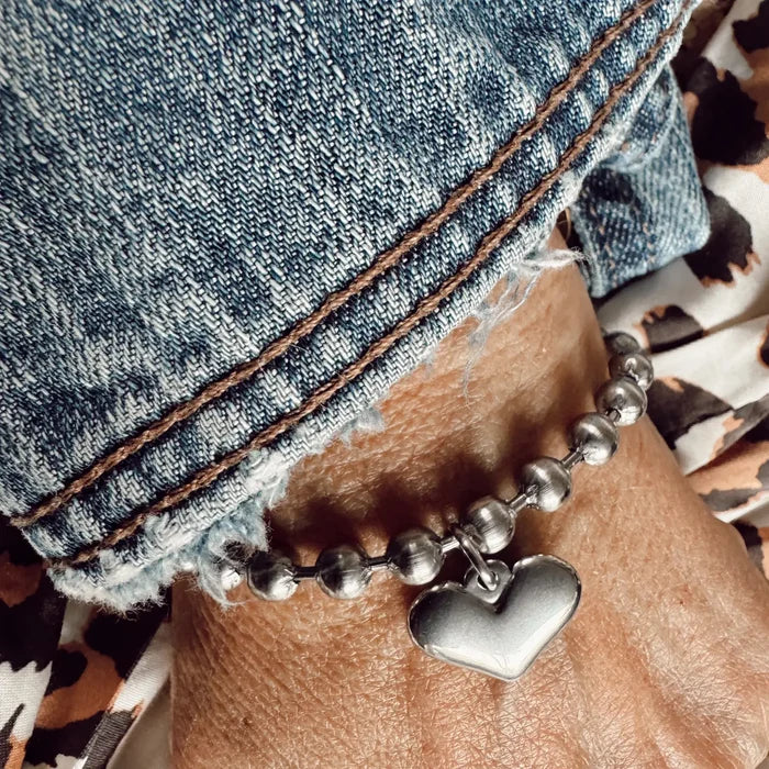 Stainless Steel Heart Charm Bracelet