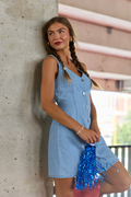 Strike A Chord Light Wash Denim Button Front Dress