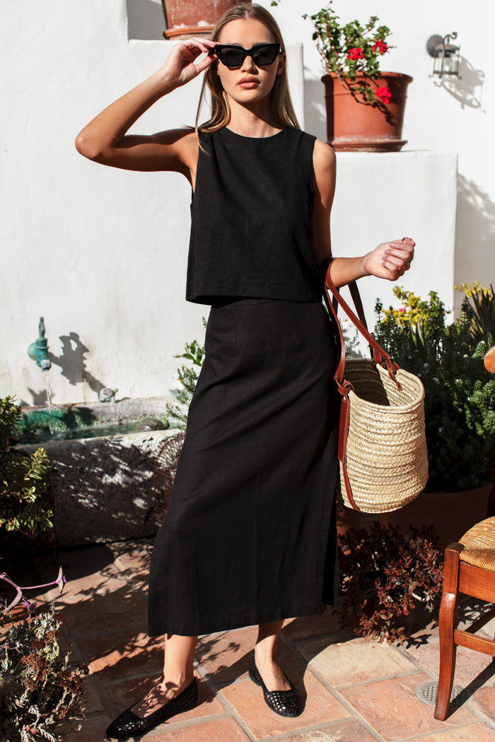 Studio Boxy Top - Jet Black Linen