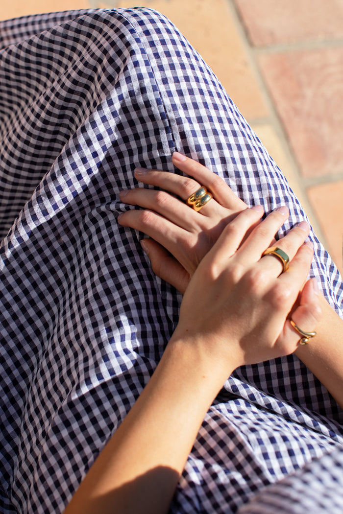 Studio Sundress - Navy + White Seersucker Check