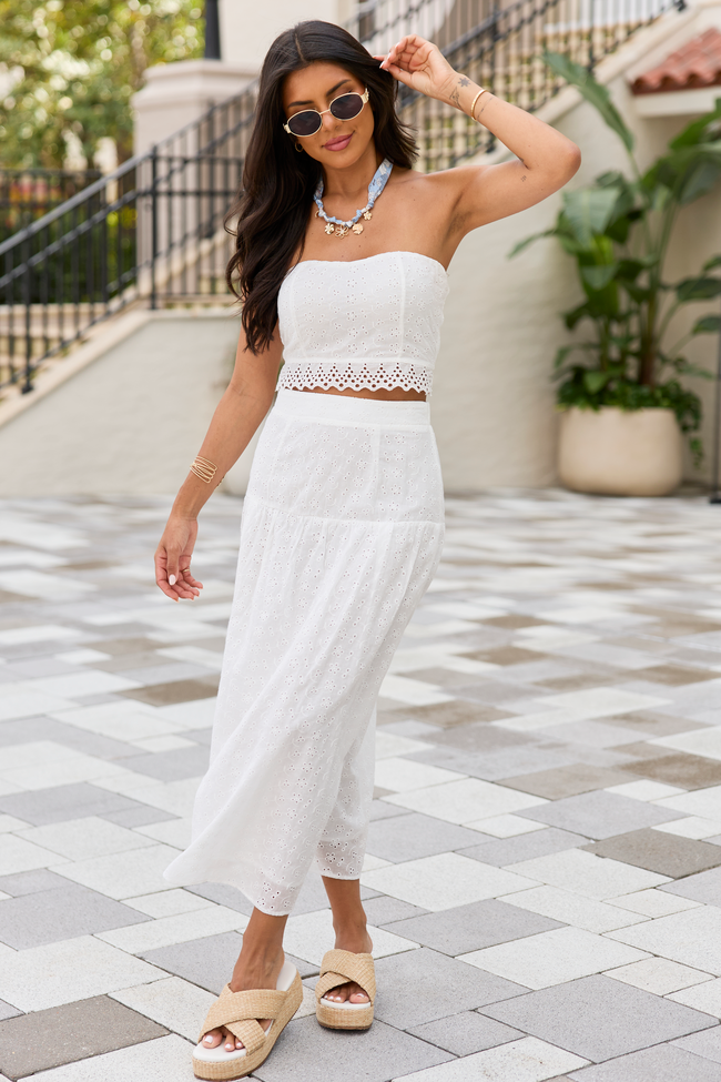 Take It Easy White Eyelet Tube Top Set FINAL SALE
