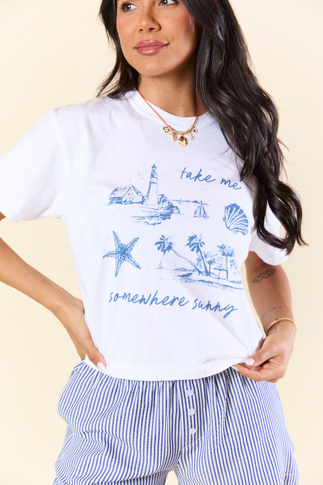 Take Me Somewhere Sunny White Boxy Graphic Tee FINAL SALE
