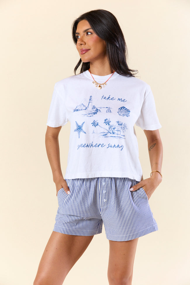 Take Me Somewhere Sunny White Boxy Graphic Tee FINAL SALE