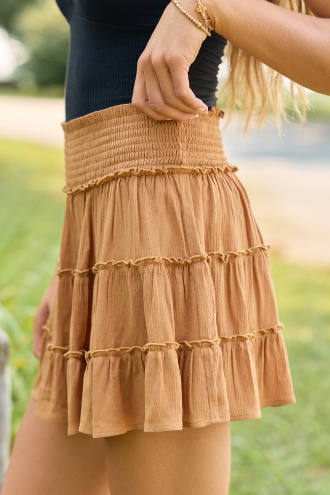 Through The Garden Camel Solid Mini Skort