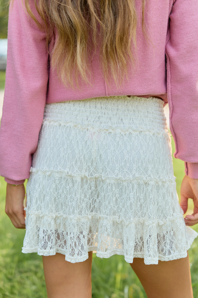 Through The Garden Cream Lace Mini Skort