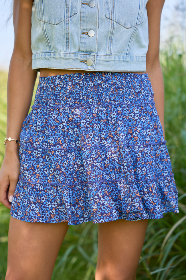 Through The Garden Navy Floral Mini Skort