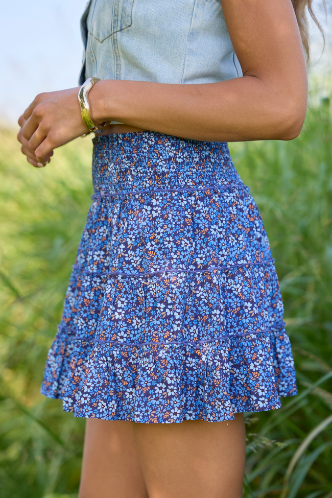 Through The Garden Navy Floral Mini Skort