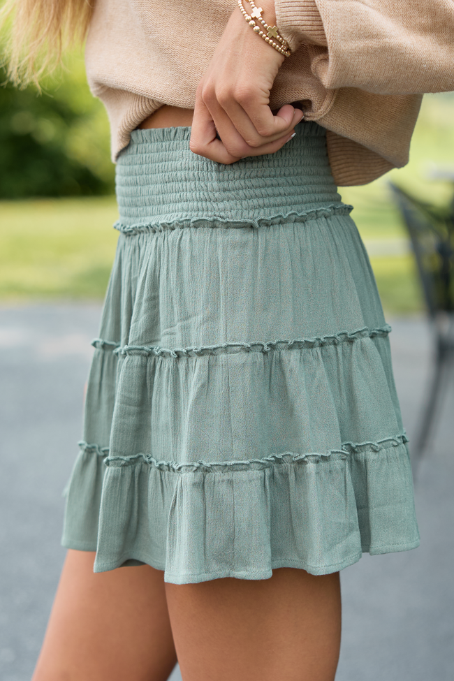 Through The Garden Olive Solid Mini Skort