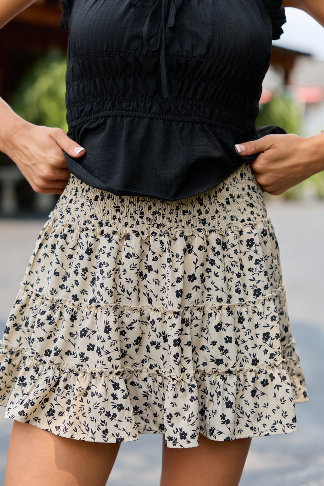 Through The Garden Taupe and Black Floral Mini Skort