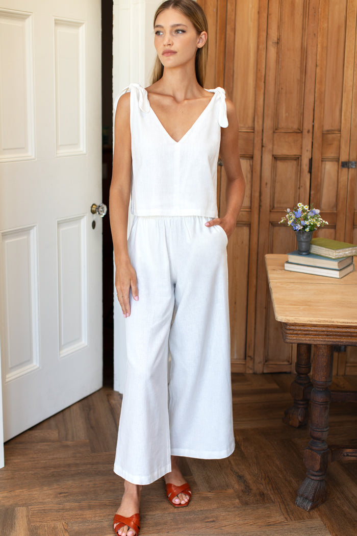 Tie Shoulder Mod Top - Ivory Linen