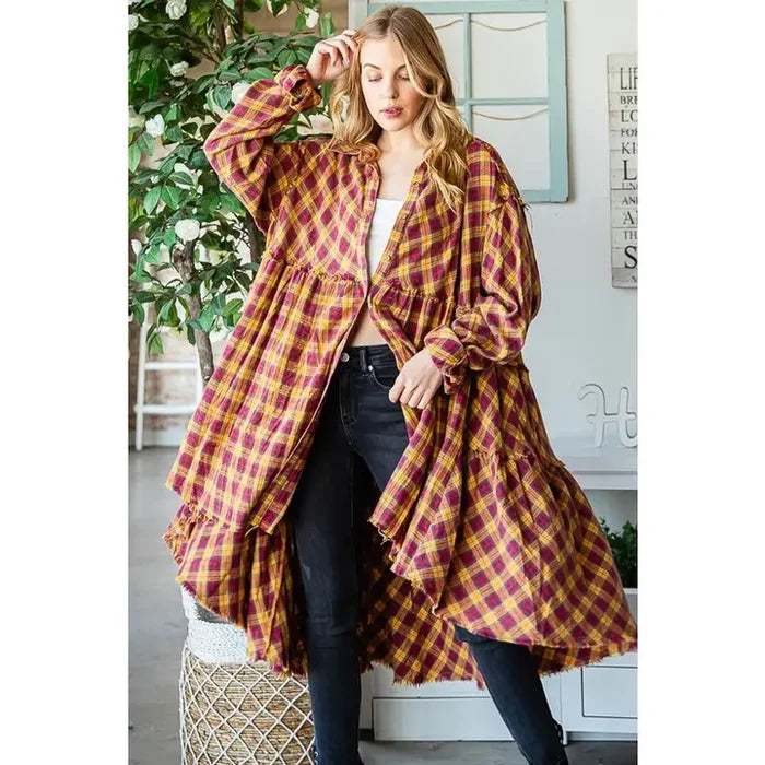 Tiered Ruffle Back Plaid Tunic