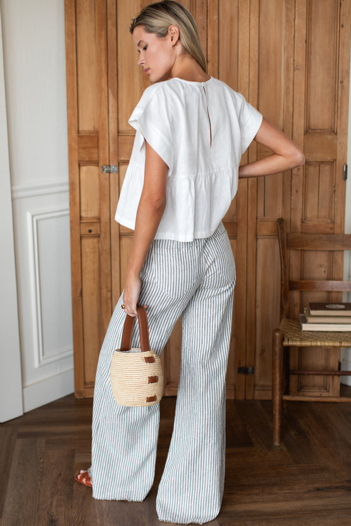Tulip Wide Leg Pant - Juniper Stripe Linen
