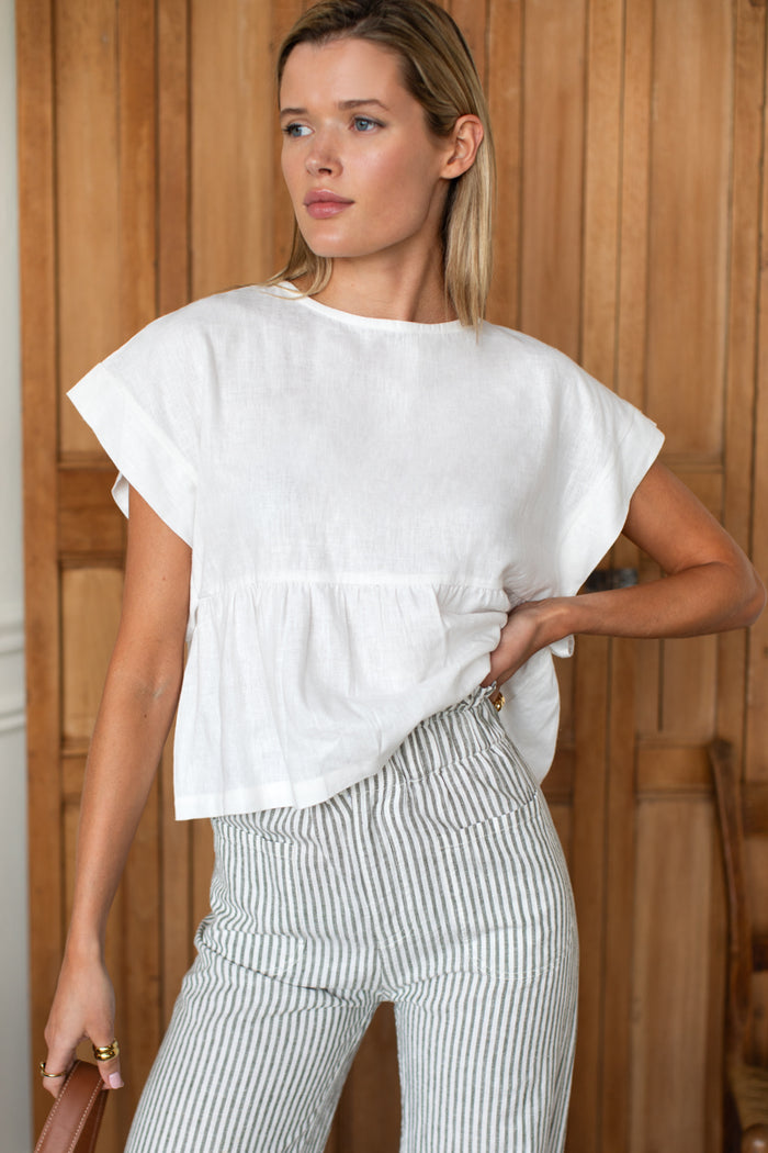 Tulip Wide Leg Pant - Juniper Stripe Linen