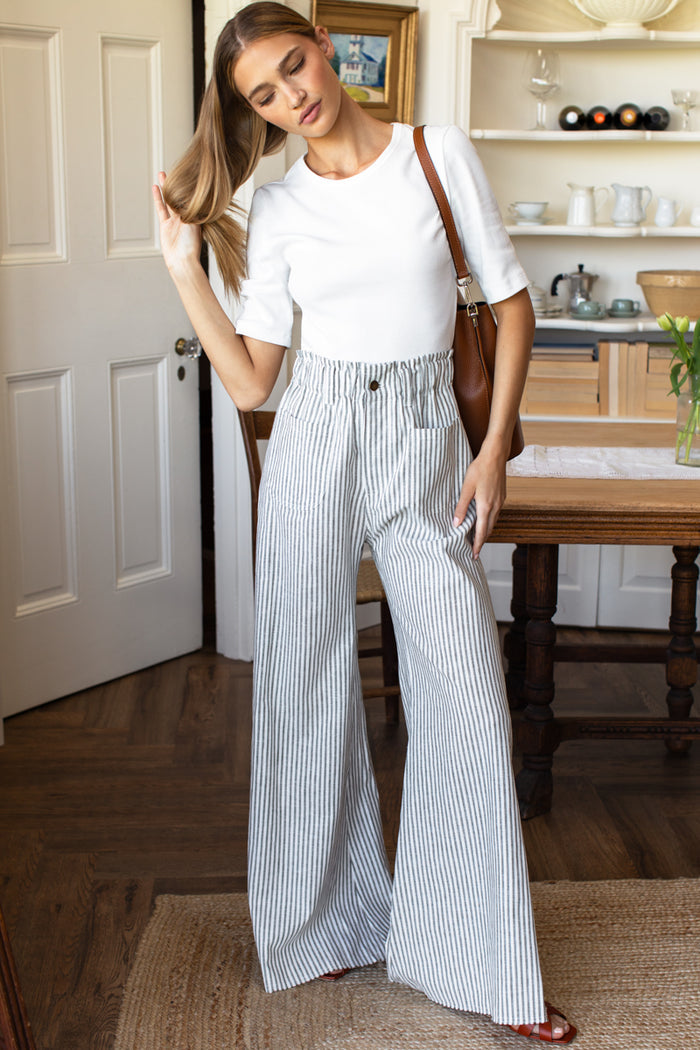 Tulip Wide Leg Pant - Juniper Stripe Linen